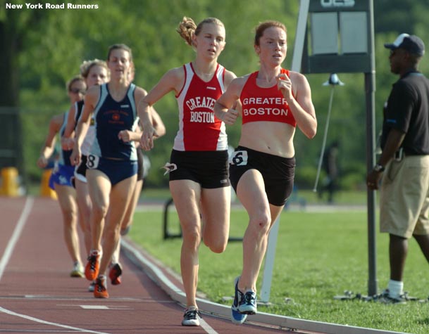 Laura Hayden leads Greater Boston Track Club teammate Sloan Siegrist.