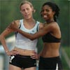 Amonica Phipps gives Sascha Scott a hug before the race.