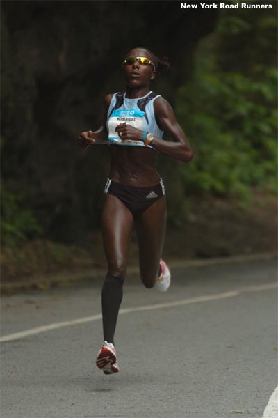 Lornah Kiplagat heads around the north end of Central Park.