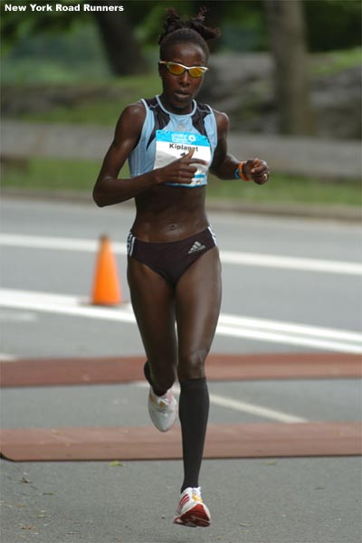 By two miles, Kiplagats competition was completely out of sight. She passed through 5K in 15:26.