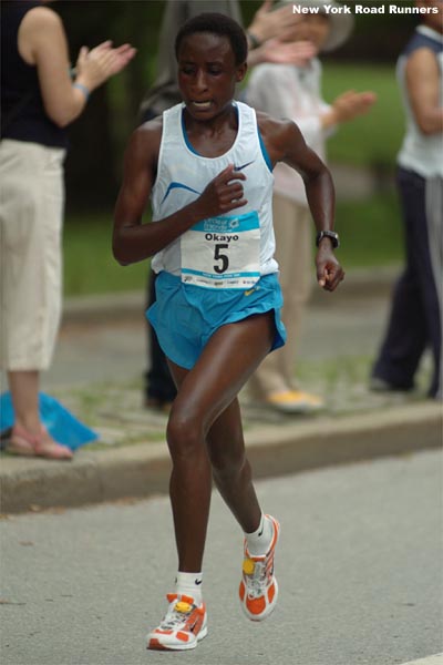 Margaret Okayo, who has won marathons in New York City, Boston, and London, finished eighth in 33:32.