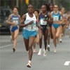 Behind Kiplagat, Margaret Okayo (#5) — winner of the ING New York City Marathon in 2001 and 2003 — led the chase pack.