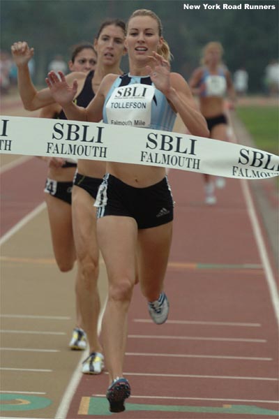 Tollefson's time was the sixth-fastest time in the world this year and the ninth-fastest ever at Falmouth.