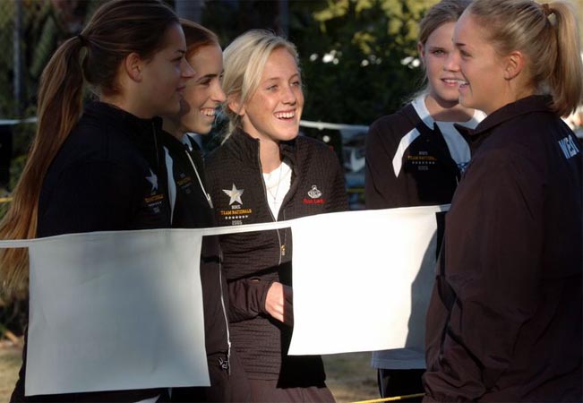 Annie St. Geme (right) chats with some of her Corona Del Mar High School teammates.