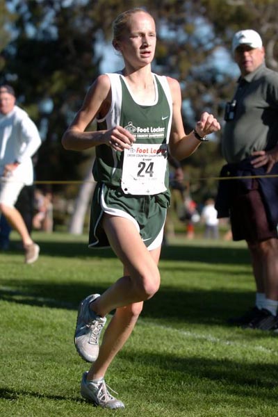 Kathy Kroeger, a freshman from Tennessee, just missed All-America honors (which go to the top 15) in her first national appearance. She finished 16th in 17:57.