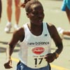 Sharon Cherop, 21, of Kenya warms up for the race.