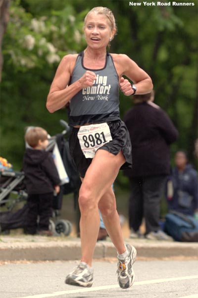 Joan Baldassarri, 50, won her age group in 45:26 and finished 35th among all the women.