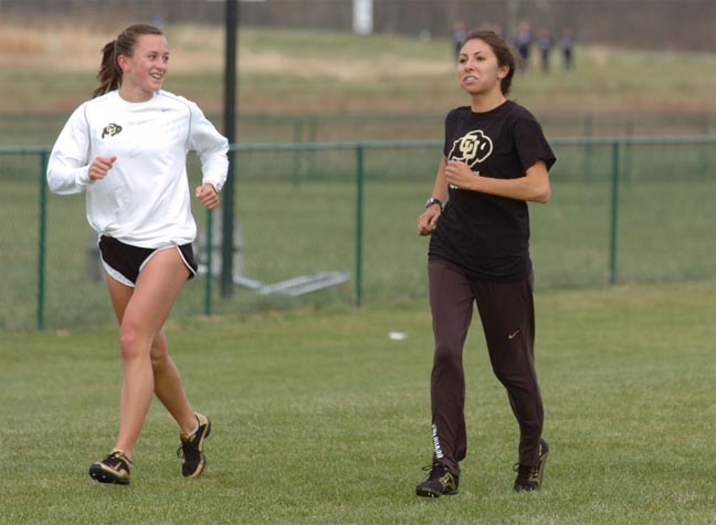 Christine Bolf (right) and another CU runner.