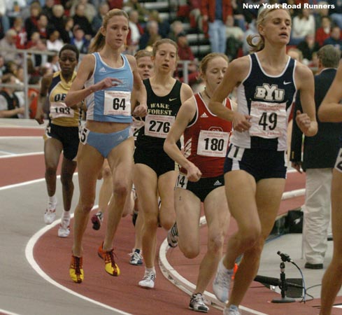 Renee Gunning, Columbia's Caroline Bierbaum, and Annie Bersagel run 5-6-7 early on.