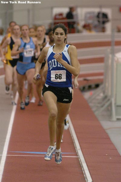 Dukes Meaghan Leon continues to lead by a significant margin on the 1,200-meter leadoff leg.