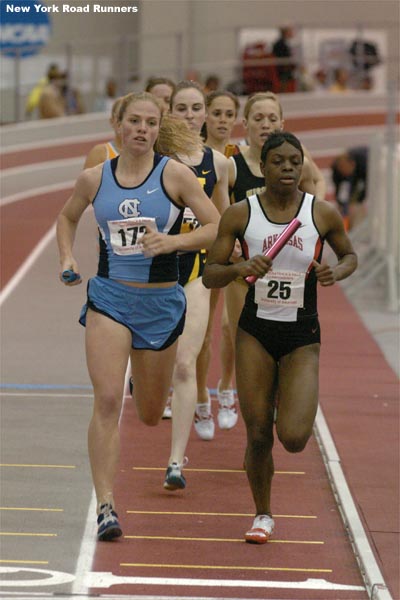 Aneita Denton of Arkansas and Erin Donohue of UNC run in third and fourth.