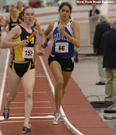 Dukes Meaghan Leon and Michigans Nicole Edwards.