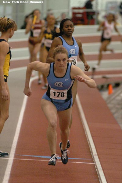 Danielle Rodgers maintained North Carolinas lead and handed off to Georgia Kloss in first place.