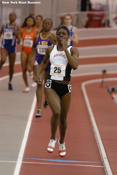 Denton maintained her lead over the final lap and won with significant room to spare...
