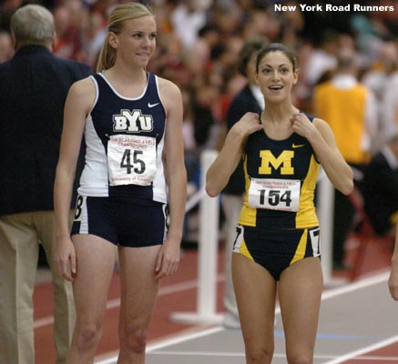 Heidi Magill and Michigan's Lindsey Gallo look relaxed before the start of the race.