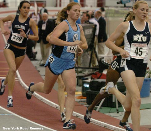 Erin Donohue runs near the back of the pack.
