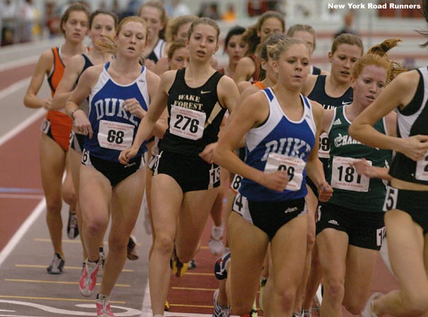 For much of this race, nothing seemed to happen. But as soon as things started happening, it was hard to keep track of all of the action! Above: Annie Bersagel runs between Paige Miller and Sally Meyerhoff.