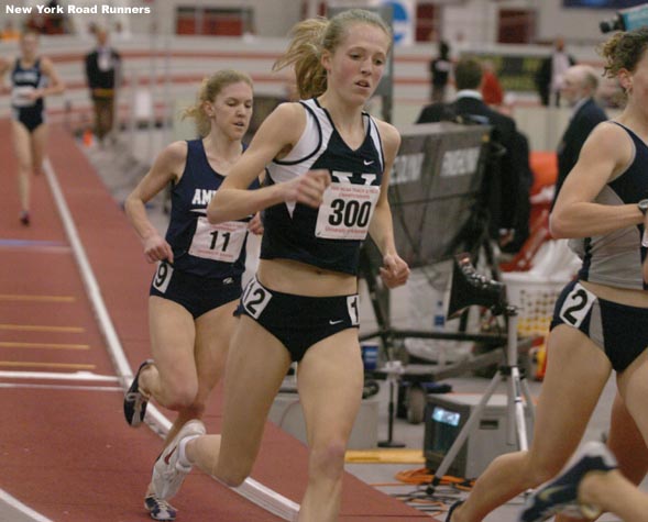 Lindsay Donaldson runs near the back of the pack.