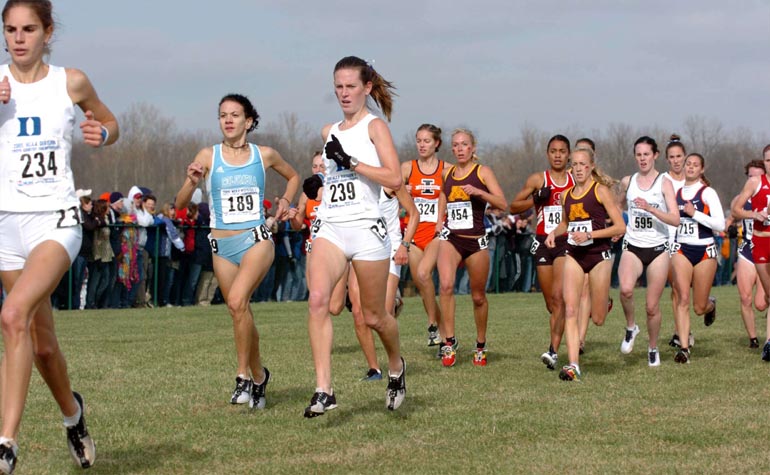 Duke was winning the race by a significant margin over Stanford at the halfway point.