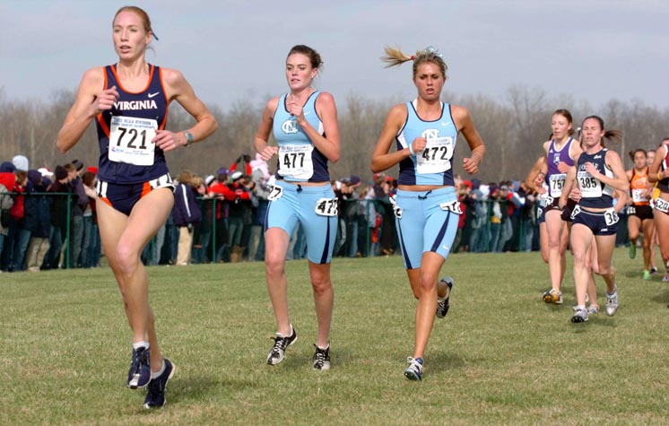 Virginia's Kara Scanlin leads UNC's Megan Kaltenbach (left) and Brie Felnagle.