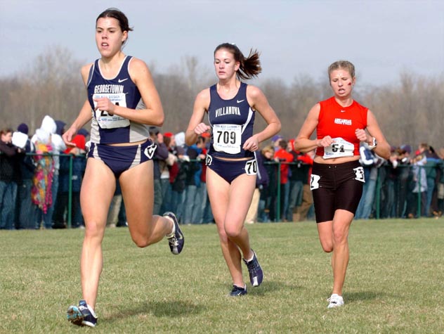 Georgetown's Sabine Knothe leads Villanova's Casey Nelson, and Arkansas' Jessie Gordon.