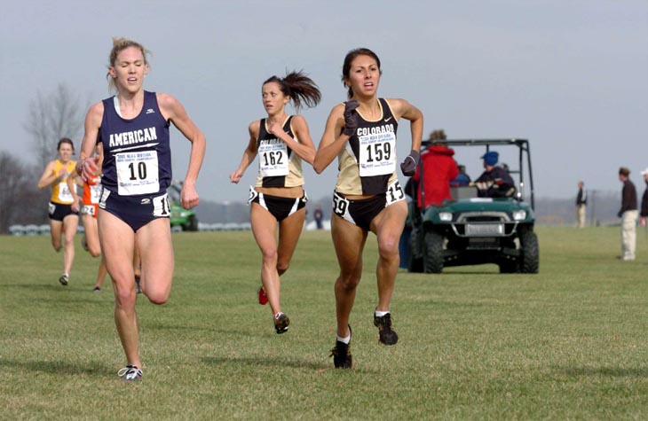 Christine Bolf (right) of CU and Keira Carlstrom of American University both passed Lambie just before the finish line.