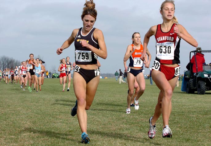 Stanford's Lindsay Flacks (right, 25th, 20:24.6), a redshirt freshman and Wichita State's Desiraye Osburn (26th, 20:25.4).