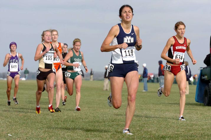 BYU's Breanne Sandberg (83rd, 20:59.8) and Stanford's Teresa McWalters (92nd, 21:03.2).