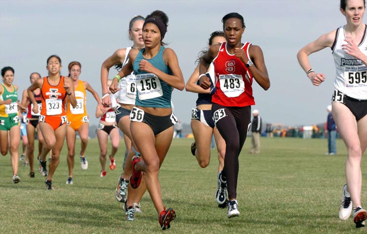 Moutsinga and Blackmon again. At this point in the race, the finishers were coming in so quickly that a difference of five seconds could mean about 14 places.