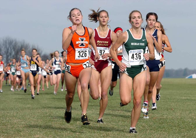 Illinois' Liz Mengyan (155th, 21:39.8), BC's Nichole Lister (157th, 21:40.2), Michigan State's Katie Kelly (156th, 21:40.1), and BYU's Ann Marie Thomas (158th, 21:41.1).