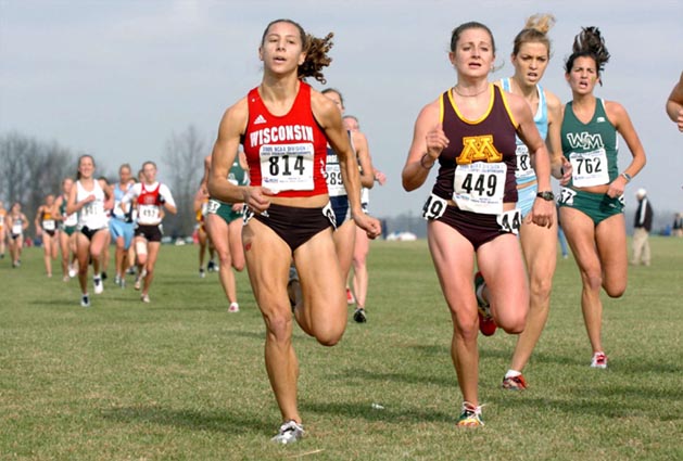 #814 Amanda Ganser of Wisconsin (167th, 21:46.9) and #449 Harper McConnell of Minnesota.