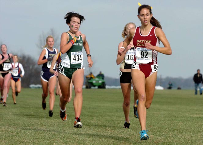 Michigan State's Jennifer Hamilton (215th, 22:17.0) and Boston College's Anne Hessberg (214th, 22:16.7).