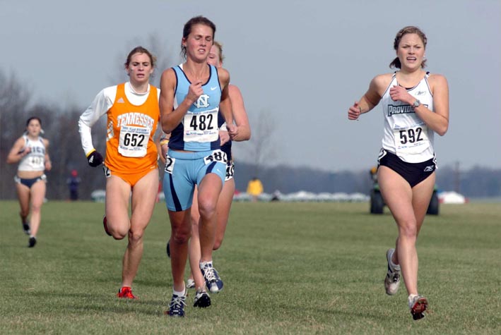 UNC's Morgan Stengel (229th, 22:38.9) and Providence's Michelle Childs (232nd, 22:40.5).