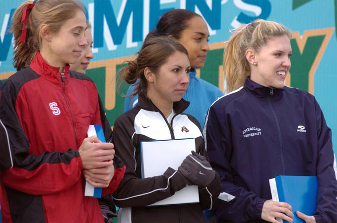 L-R: Stanford's Arianna Lambie (eighth), Bolf, and American University's Keira Carlstrom (sixth).