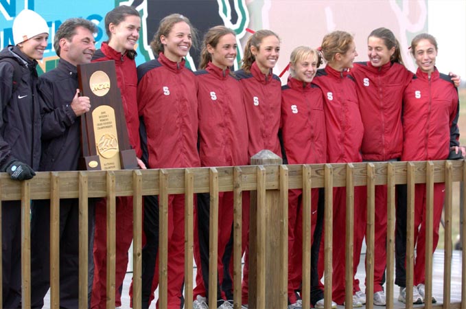 This was a big victory for first-year Stanford coach (but longtime Wisconsin coach) Peter Tegen (holding the trophy).