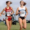 Shannon Wommack (right, 19th, 20:17.8) and Katy Trotter (20th, 20:18.4) lead Minnesota's Ladia Albertson-Junkans (21st, 20:19.3).