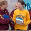 Hastings shakes hands with Quinnipiac's Katie Gwyther (12th).