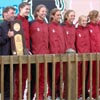 This was a big victory for first-year Stanford coach (but longtime Wisconsin coach) Peter Tegen (holding the trophy).