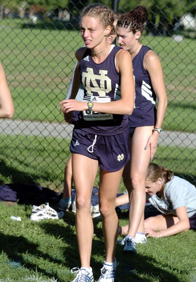 Eventual race winner, Notre Dame's Stephanie Madia, gets ready to race.