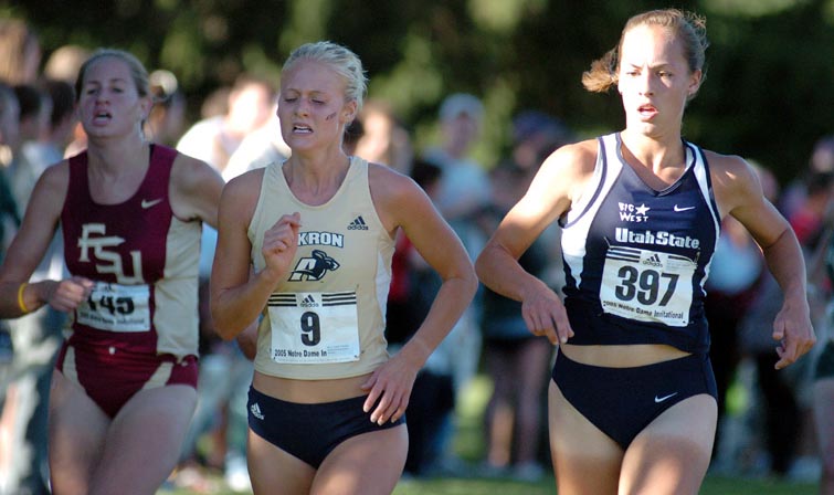 Akron's Morgan Sulzener (134th, 18:50) and Utah State's Jill Steele (133rd, 18:50).