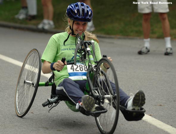 Ali Bergstrom, 28, of the Achilles Track Club was the lone wheelchair competitor in the race.