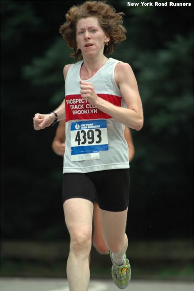 Maggie Deschamps, 41, of the Prospect Park Track Club finished 72nd in 34:32.