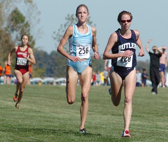 Approaching the finish, Columbia's Caroline Bierbaum and Butler's Victoria Mitchell ran neck and neck.