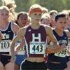 Harvard's Lindsey Scherf runs alongside Notre Dame's Stephanie Madia and Villanova's Marina Muncan.