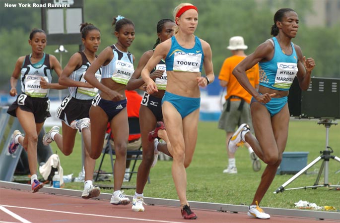 Later in the meet, Mardrea Hyman (far right) and Jen Toomey (in second) were back in action, as pacesetters for the women's 5,000.