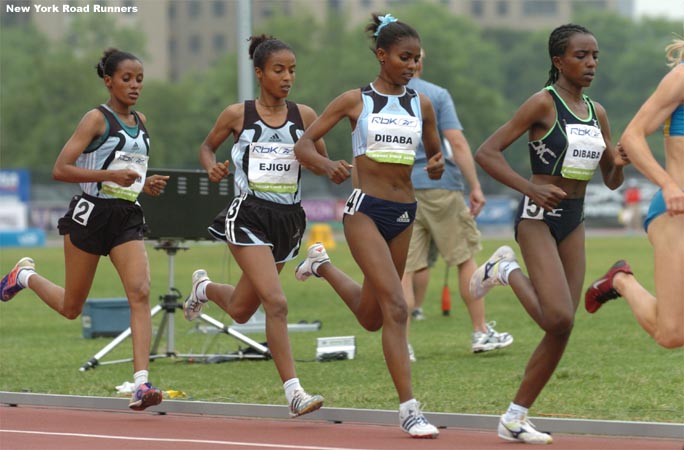 R-L: Tirunesh Dibaba, Ejegayehu Dibaba, Sentayehu Ejigu, and Merima Hashim.