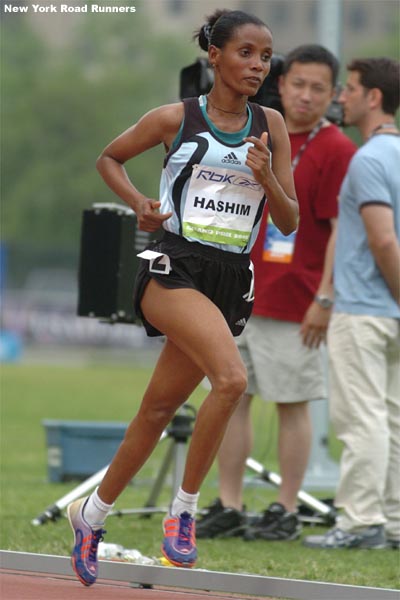 Merima Hashim, who also had two laps to go here, finished fifth in 16:13.67.