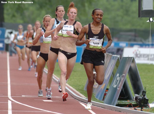 Mestawot Tadesse, who represented Ethiopia in the 1,500 at the 2004 Olympics, leads a pack.