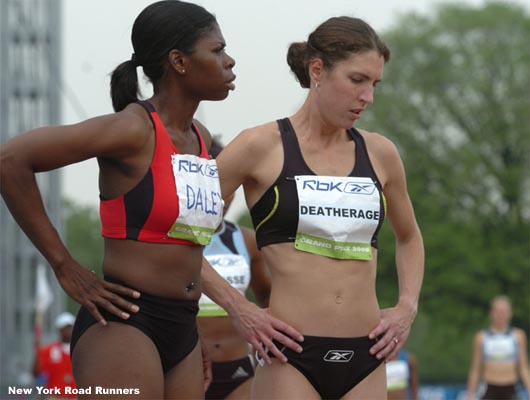 There were 10 runners (including the pacesetter), so they had to run two-to-a-lane in the two outside lanes.