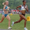 Mestawot Tadesse of Ethiopia and Shalane Flanagan of the U.S. run in third and fourth place.